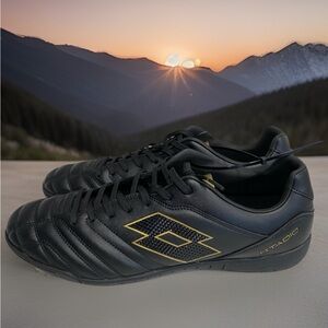 🆕 Lotto Stadio 🇮🇹 705 Indoor Soccer Flats Shoes Black Gold Futsol Mens Size 11.5